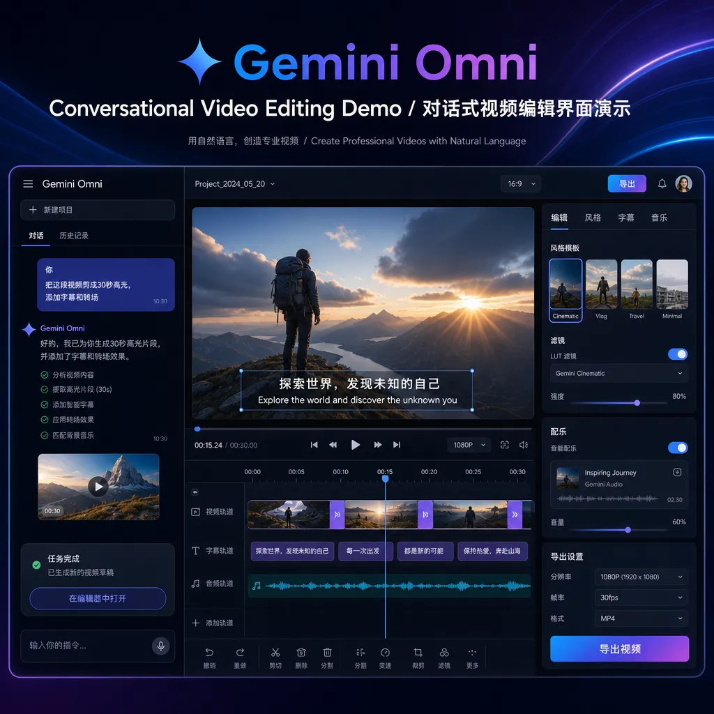 Gemini Omni 对话式视频编辑界面演示