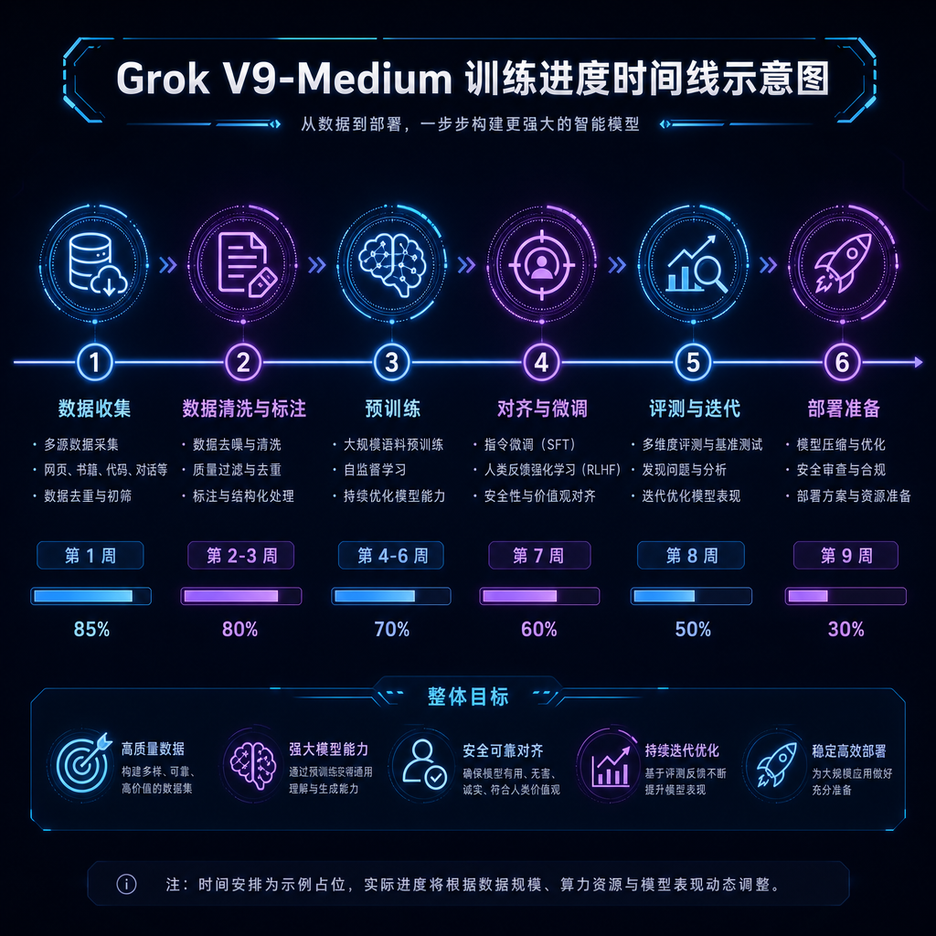 Grok V9-Medium 训练进度时间线示意图