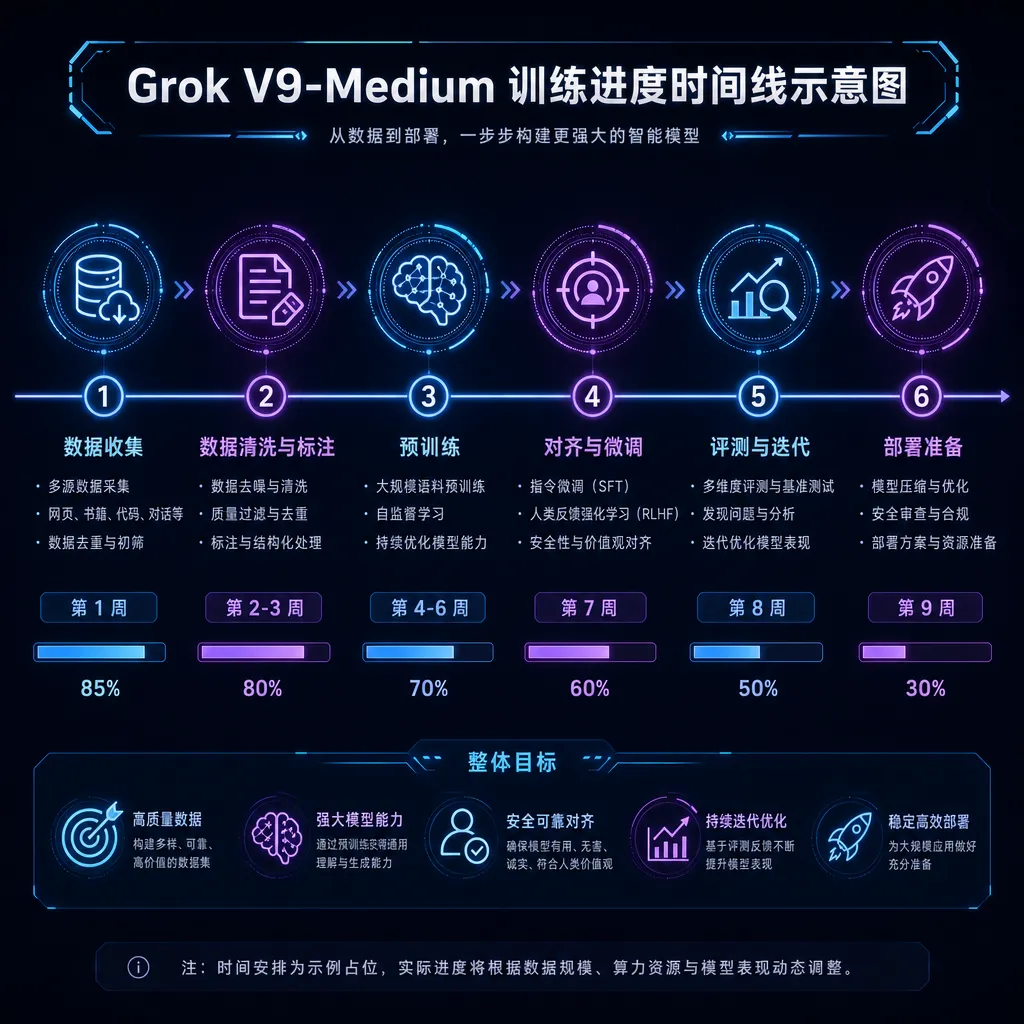 Grok V9-Medium 训练进度时间线示意图