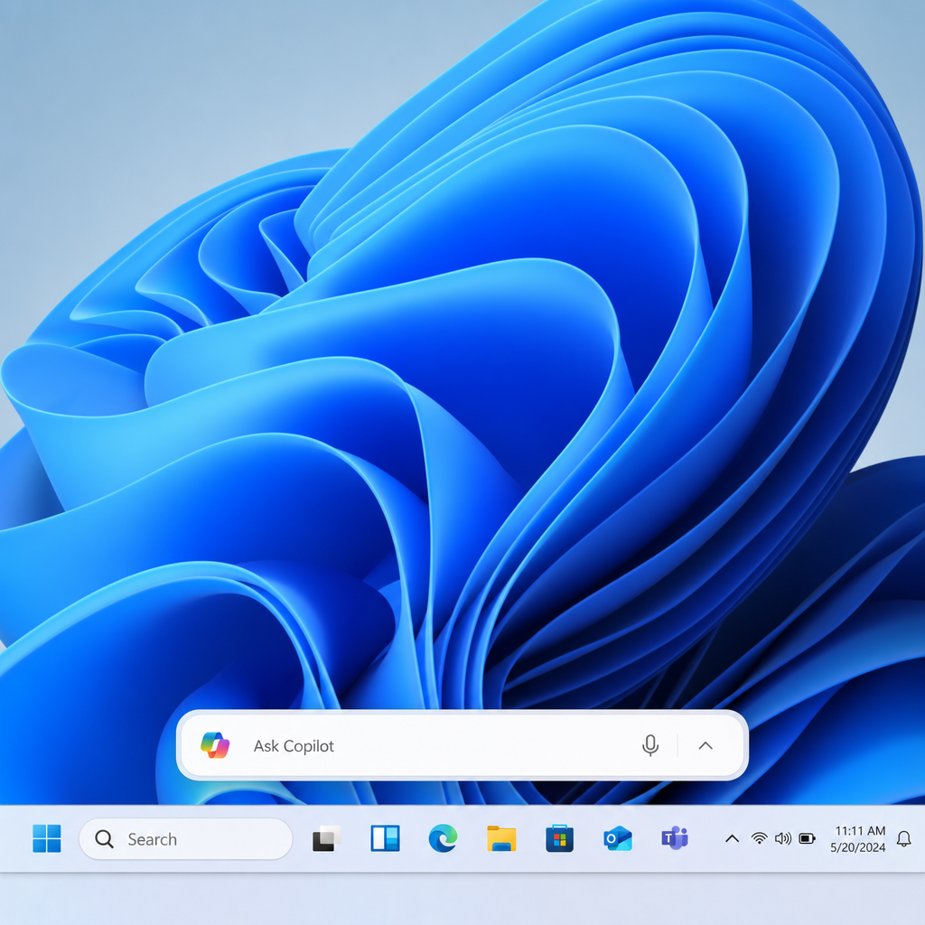 Windows 11 任务栏中的 Ask Copilot 输入框