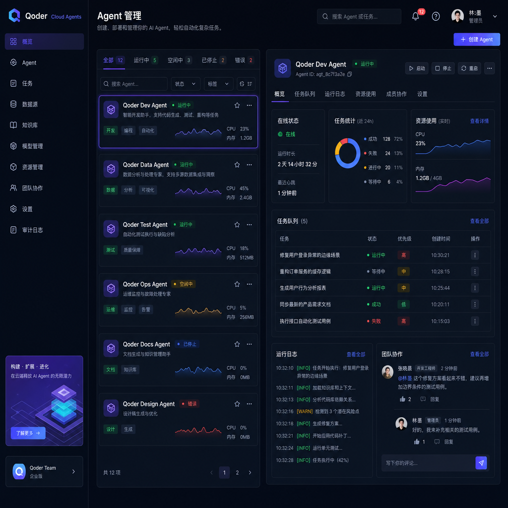 Qoder Cloud Agents 产品界面
