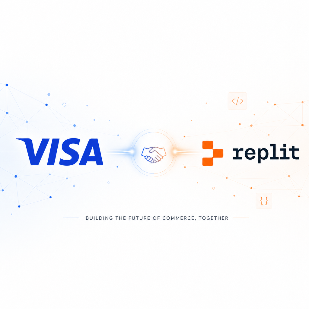 Visa 与 Replit 标志的合作示意图