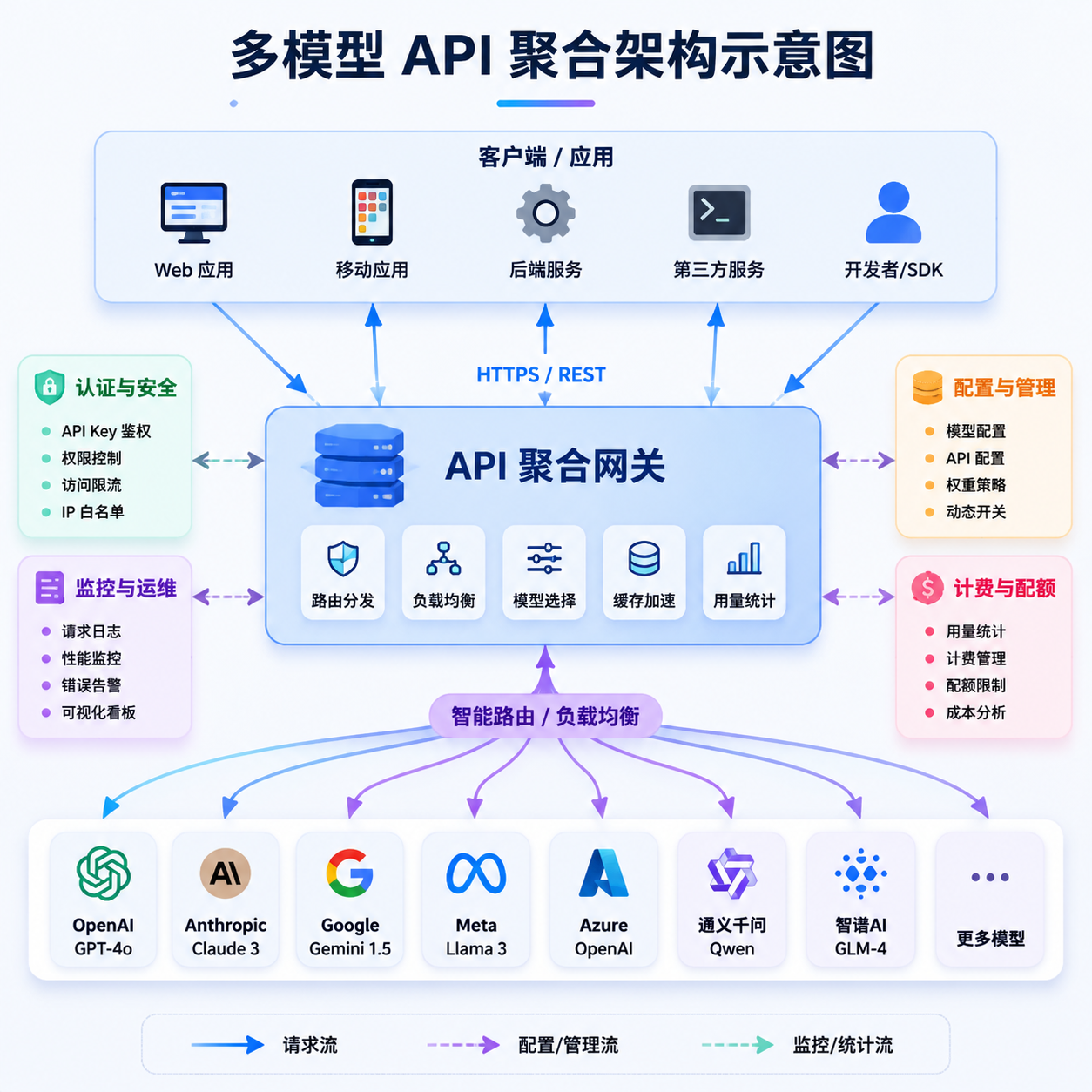 多模型 API 聚合架构示意图