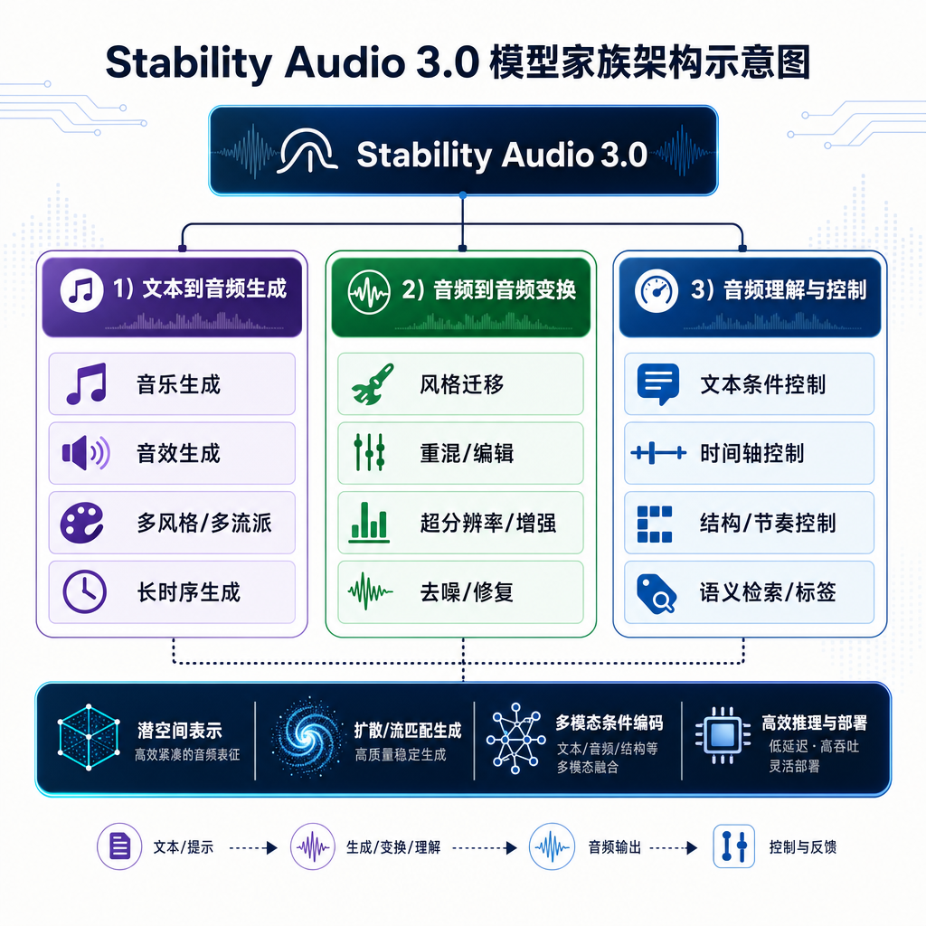 Stability Audio 3.0 模型家族架构示意图