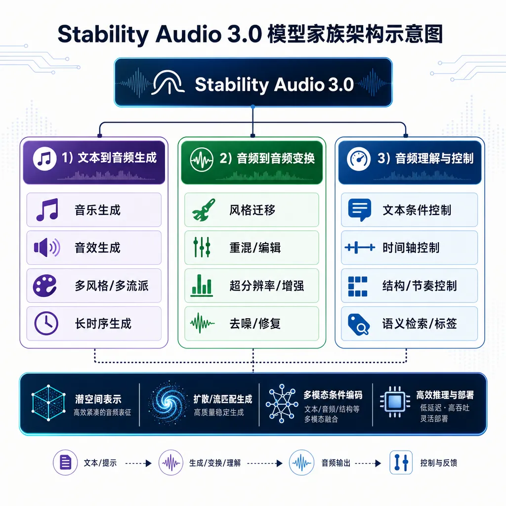 Stability Audio 3.0 模型家族架构示意图
