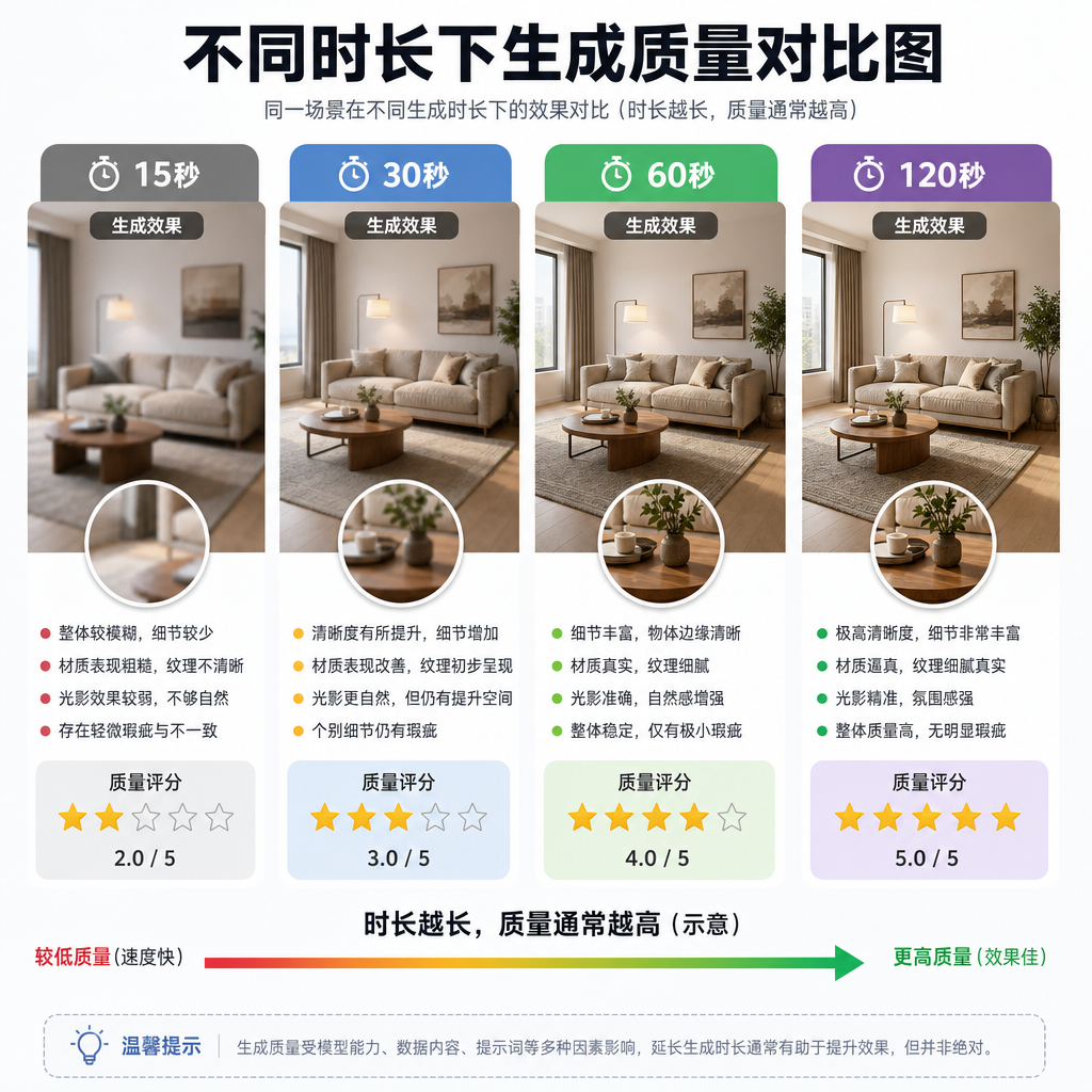 不同时长下生成质量对比图