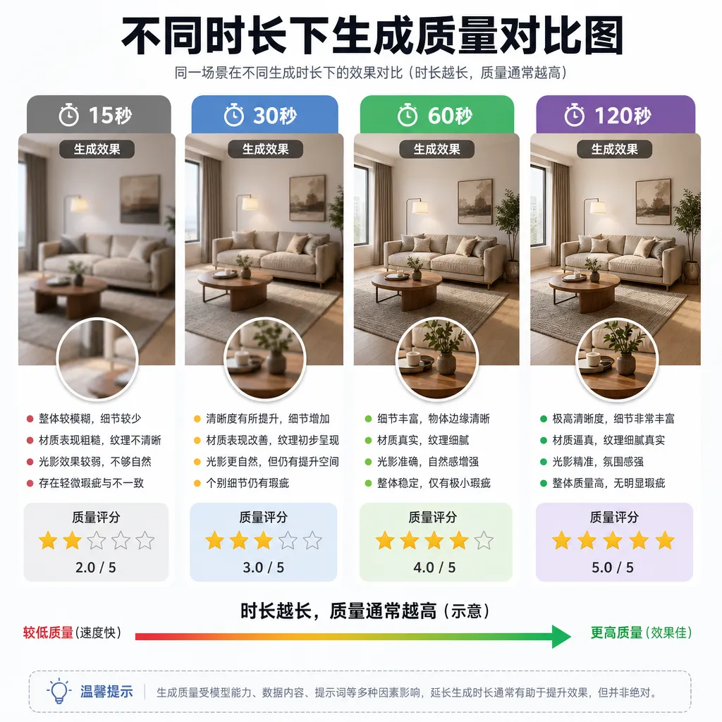 不同时长下生成质量对比图