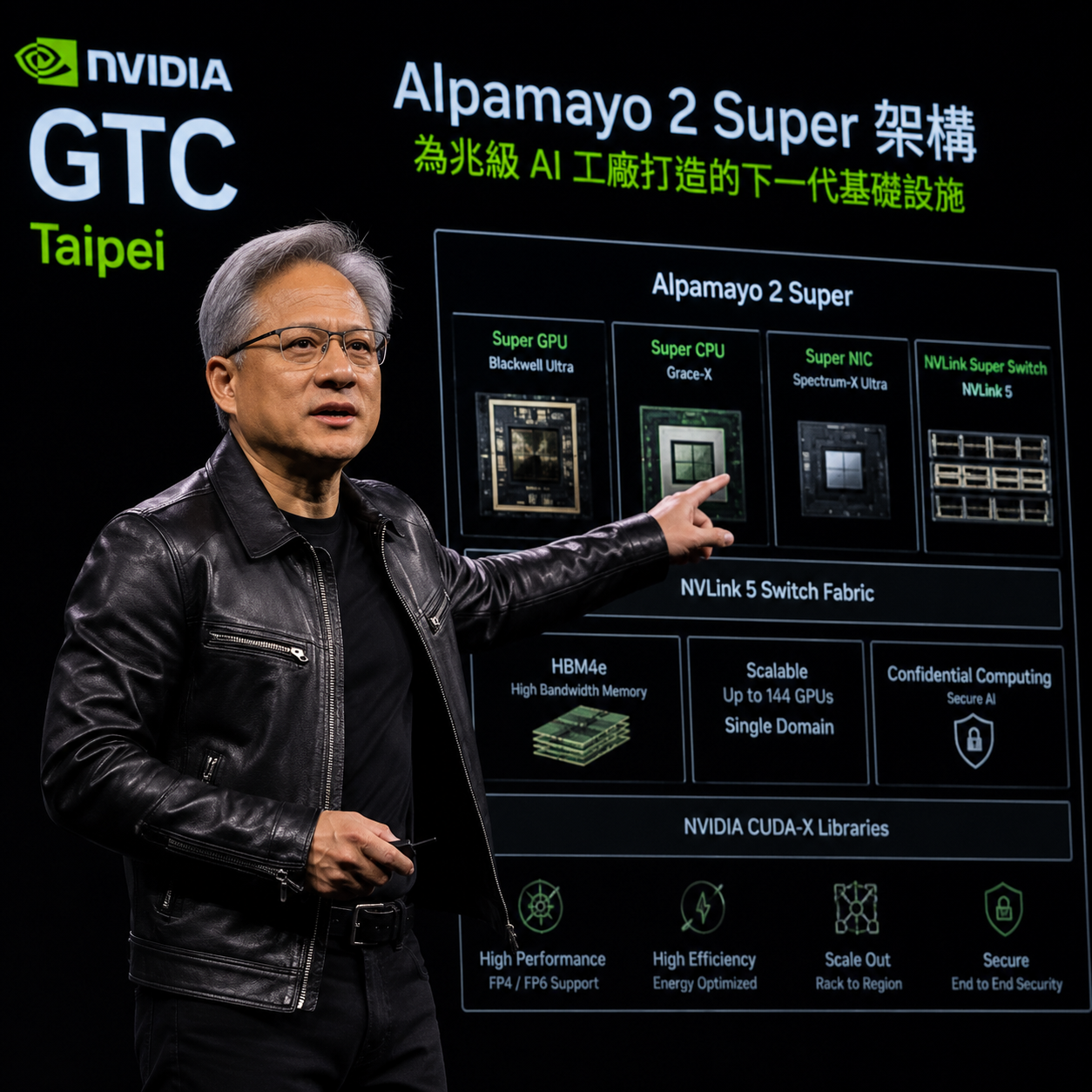 黄仁勋在台北GTC现场展示Alpamayo 2 Super架构