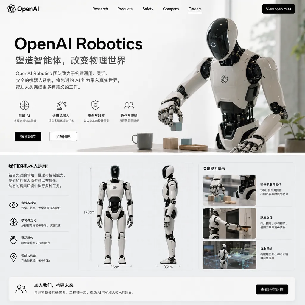 OpenAI Robotics team job page and robot prototype