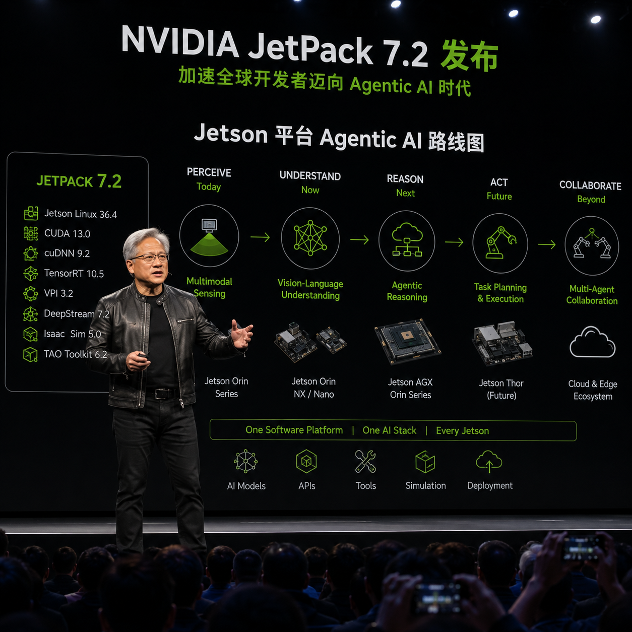 NVIDIA JetPack 7.2 发布现场 Jensen Huang 介绍 Jetson 平台 Agentic AI 路线图