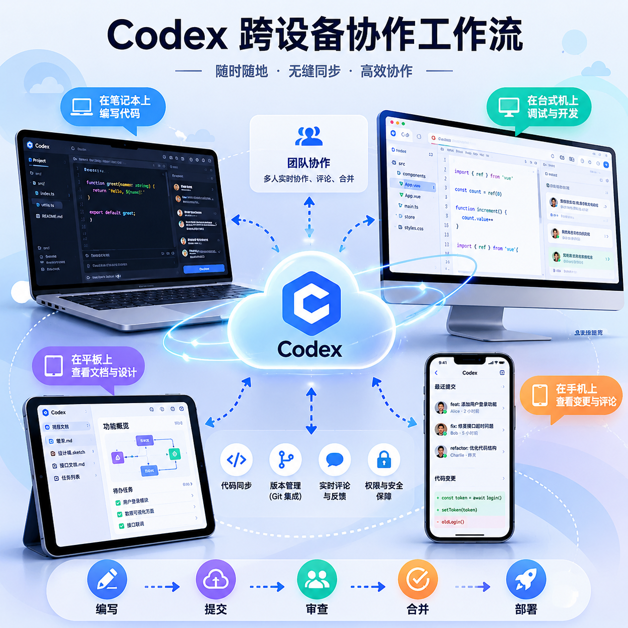 Codex 跨设备协作工作流示意图