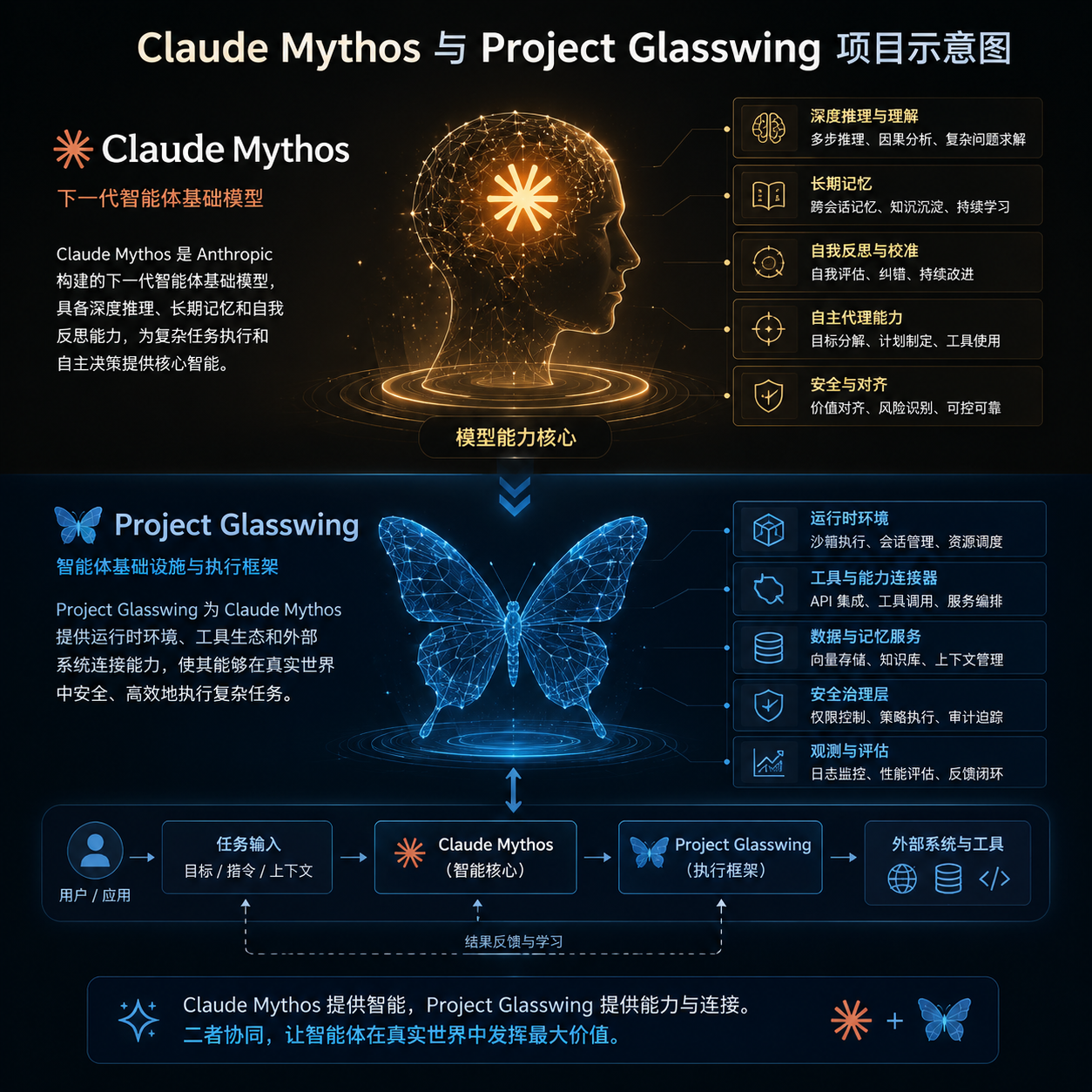Claude Mythos 与 Project Glasswing 项目示意图