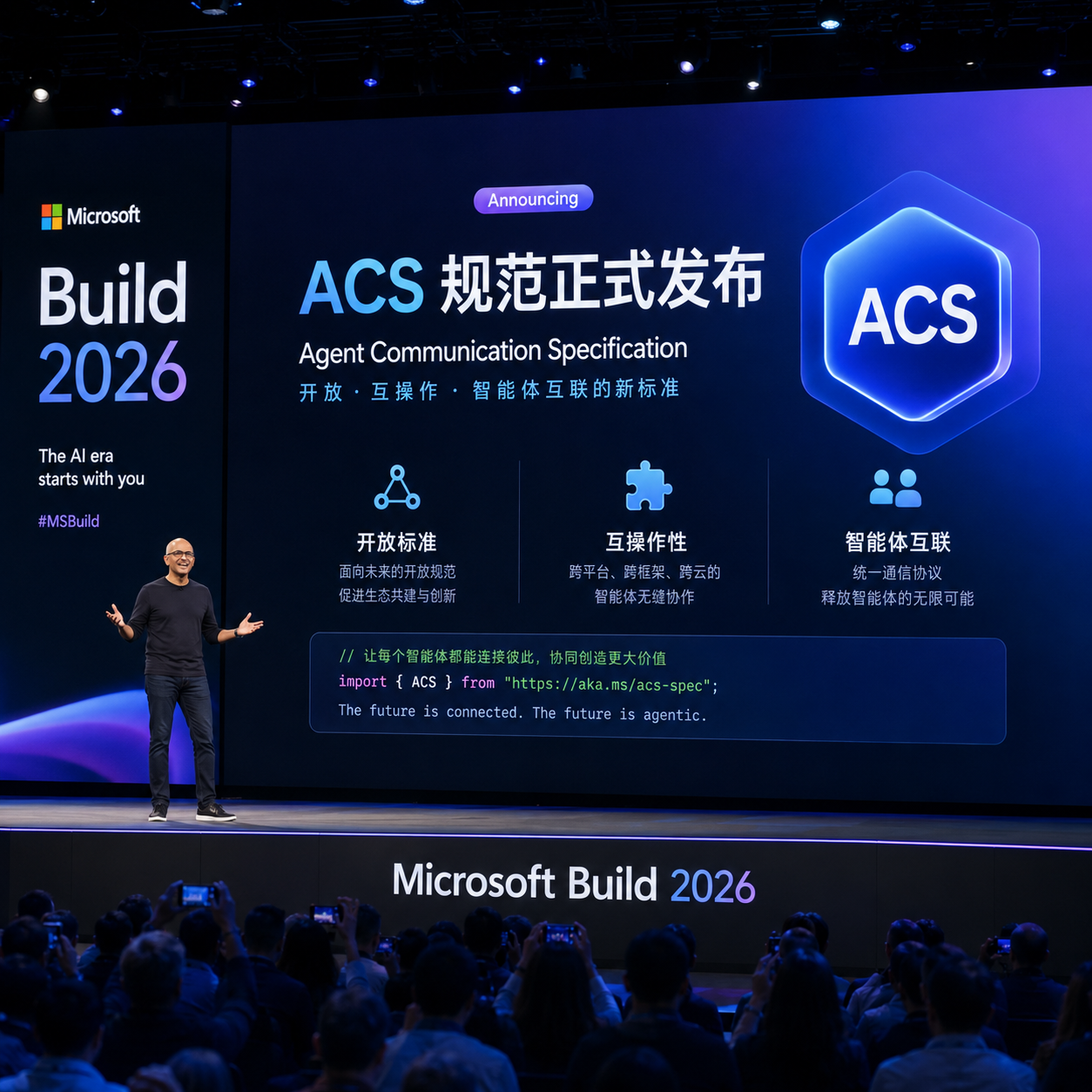 微软 Build 2026 大会上 ACS 规范的发布画面