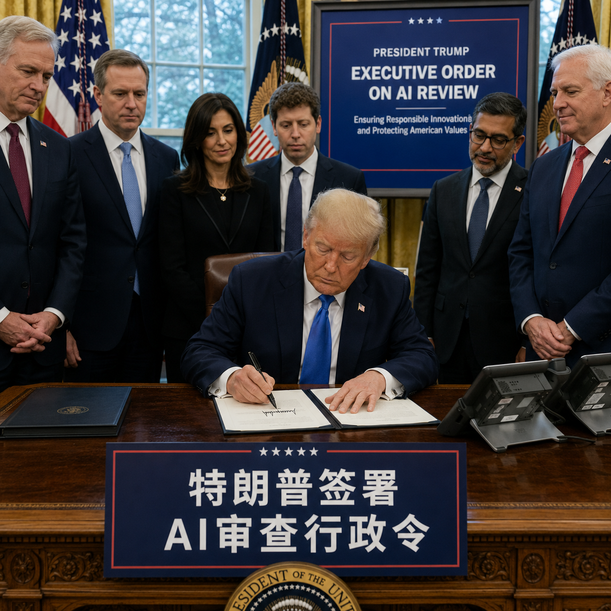 特朗普签署AI审查行政令现场