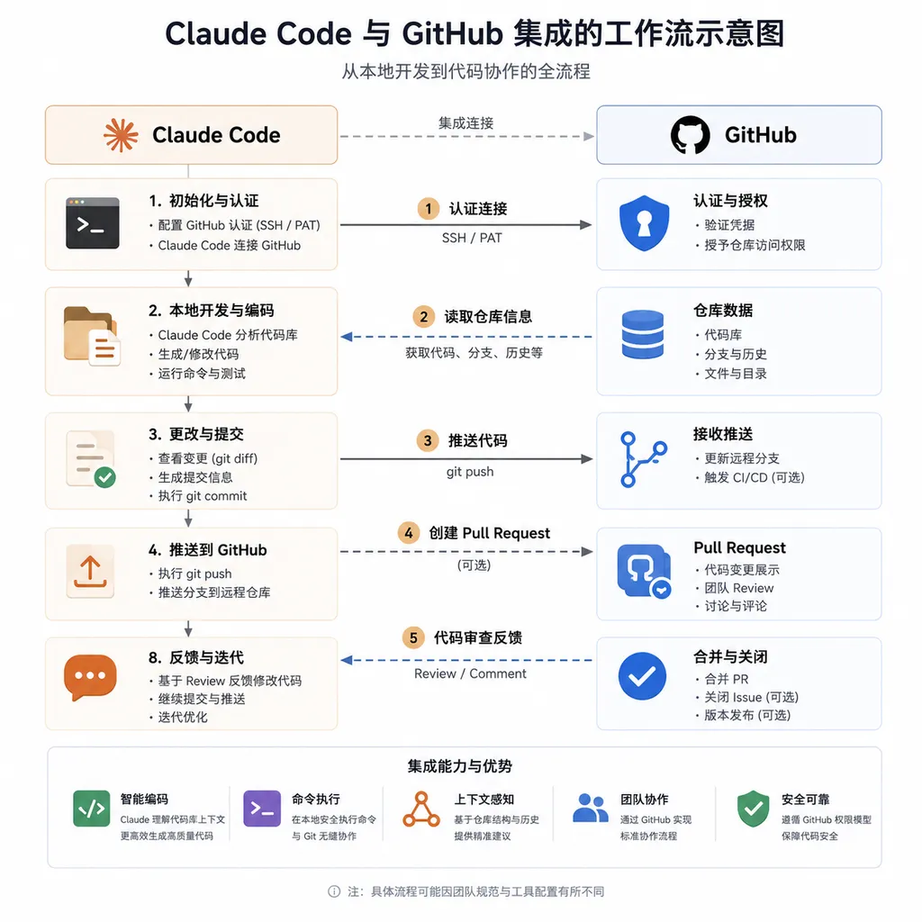 Diagram of workflow integrating Claude Code with GitHub