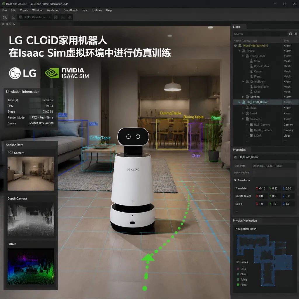 LG CLoiD家用机器人在Isaac Sim虚拟环境中进行仿真训练