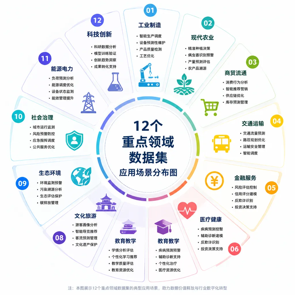 12个重点领域数据集应用场景分布图