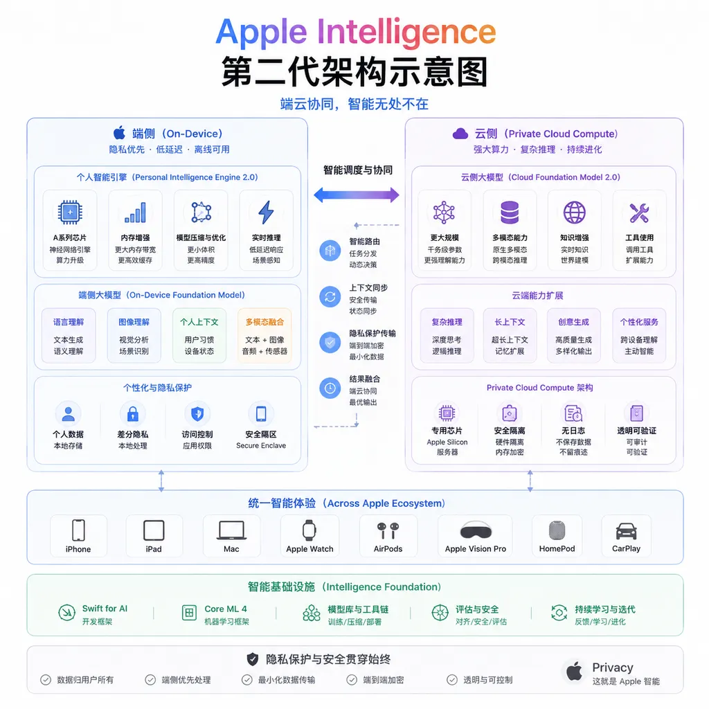 Apple Intelligence 第二代架构示意图,端云协同