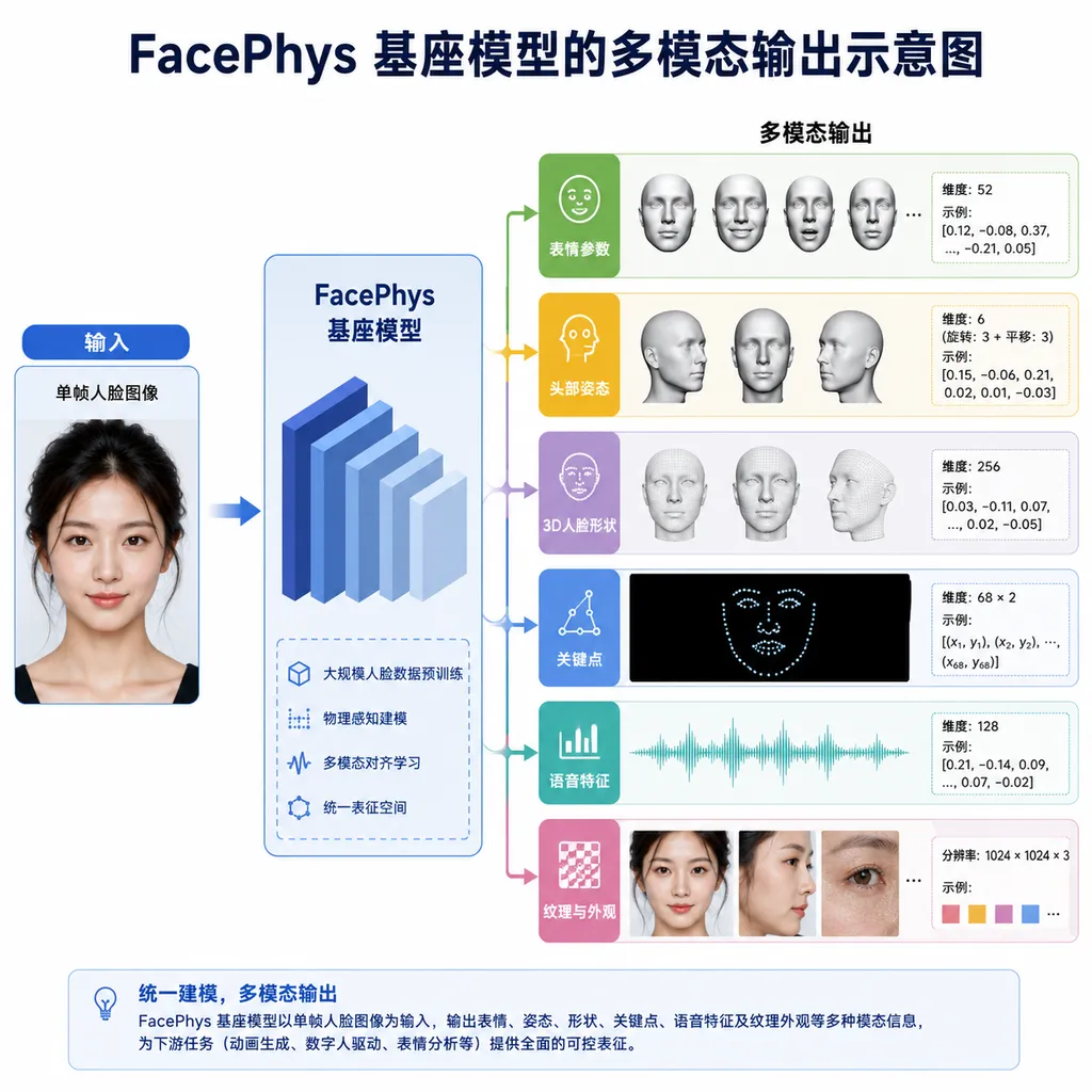 FacePhys 基座模型的多模态输出示意图