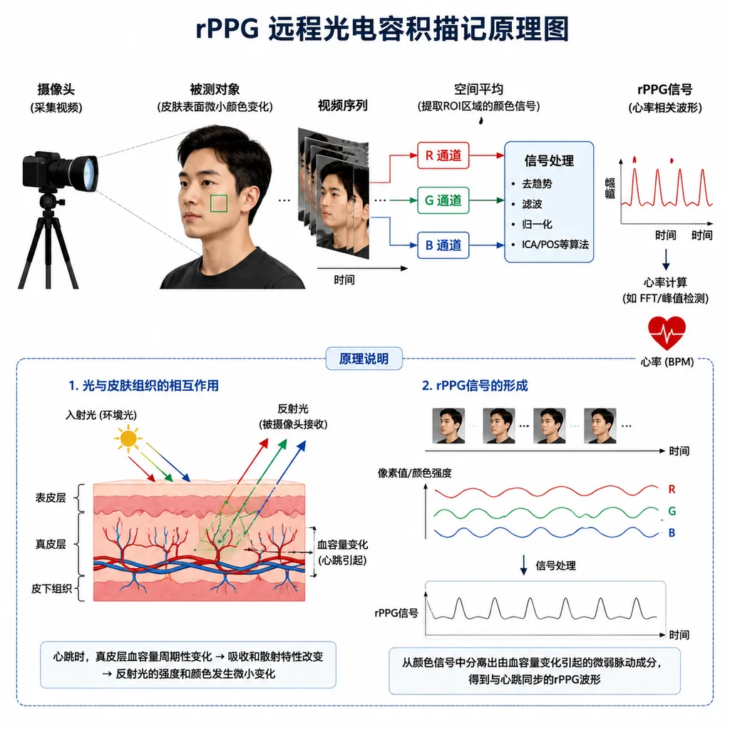 rPPG 远程光电容积描记原理图