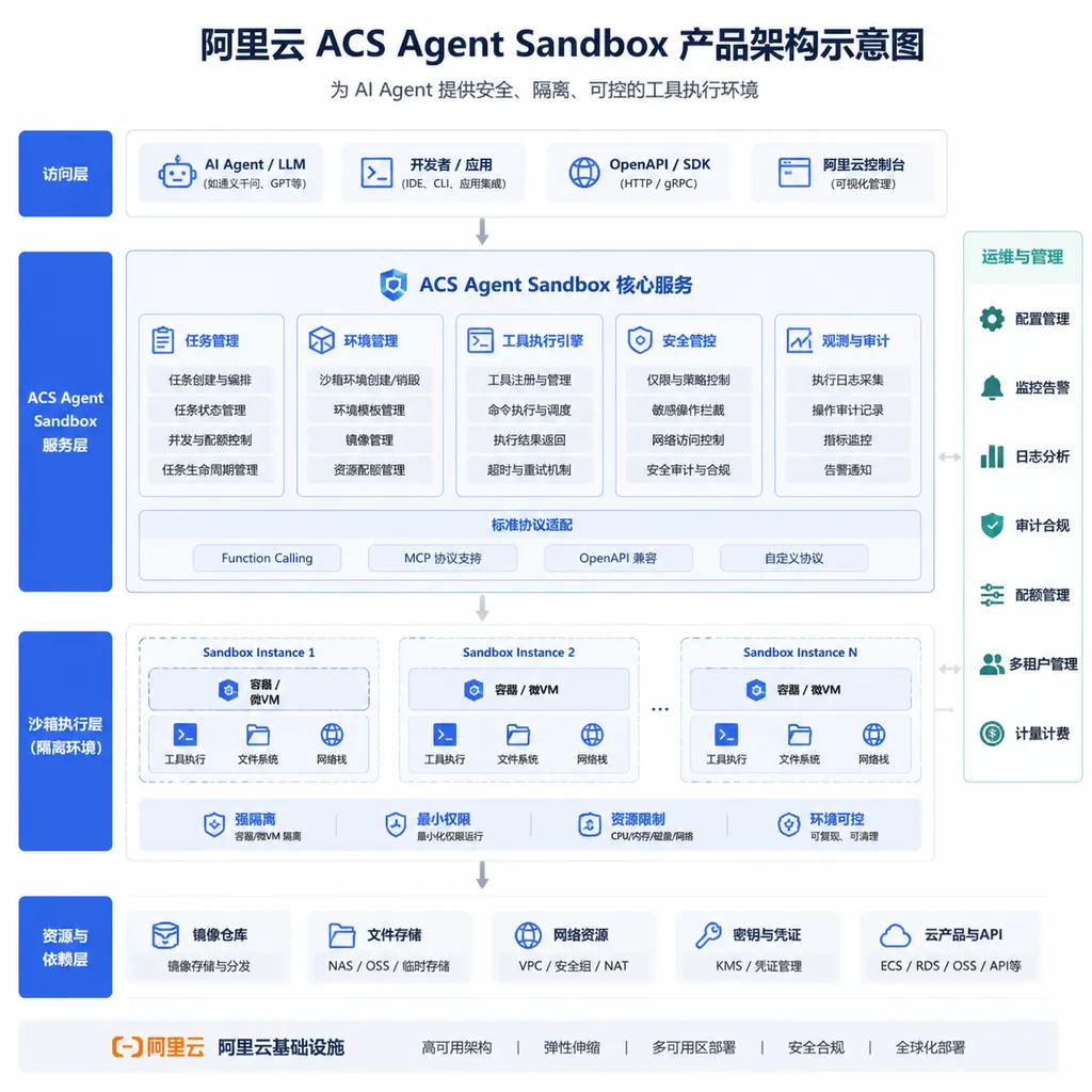 阿里云ACS Agent Sandbox产品架构示意图