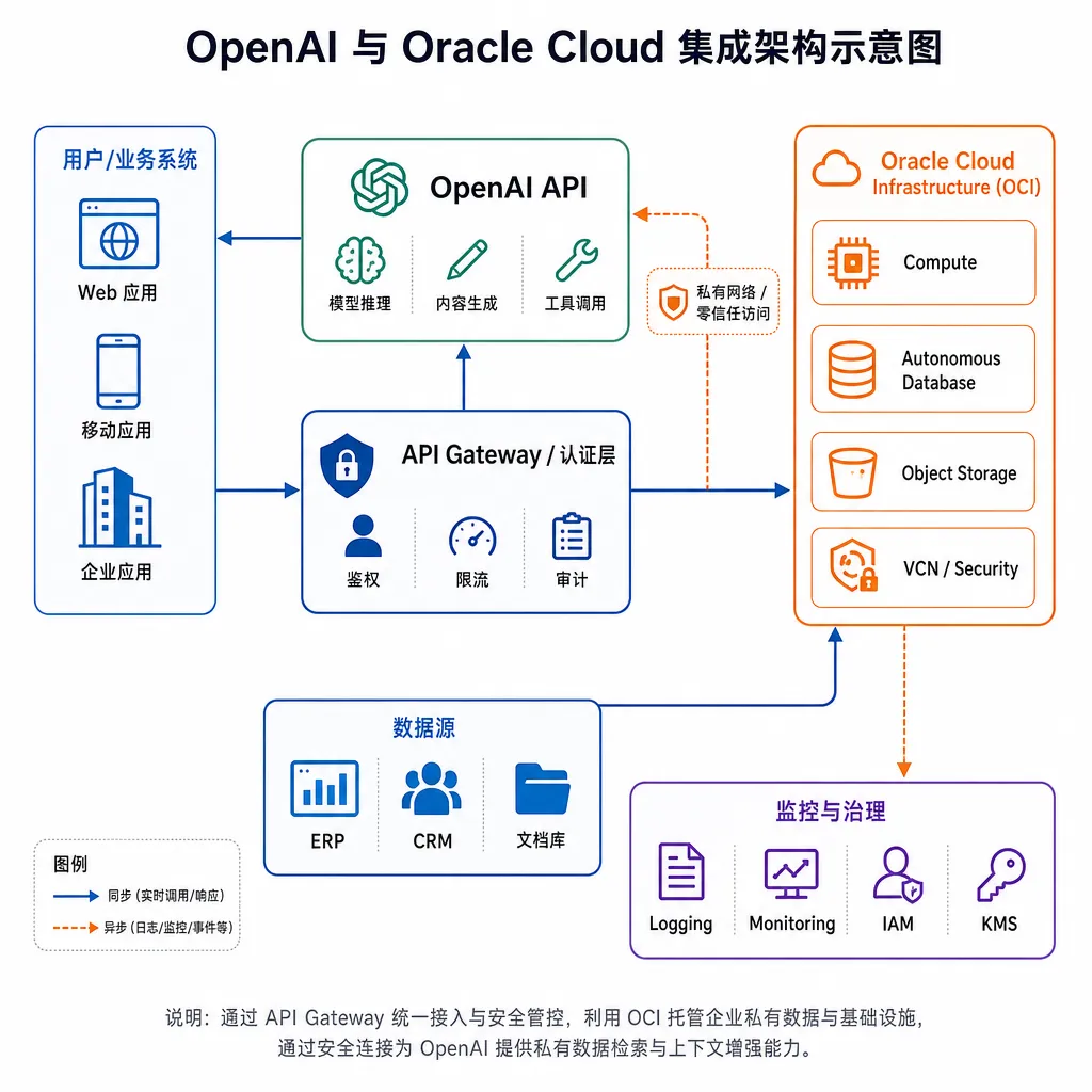 OpenAI 与 Oracle Cloud 集成架构示意图