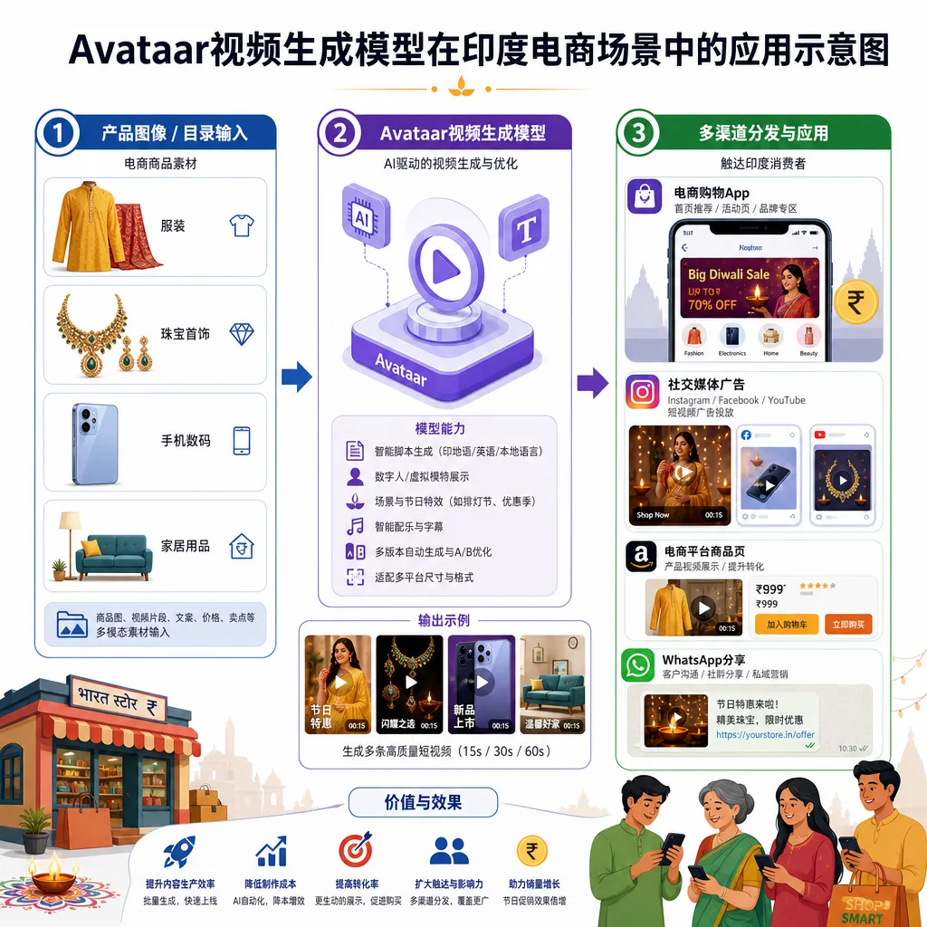 Avataar视频生成模型在印度电商场景中的应用示意图