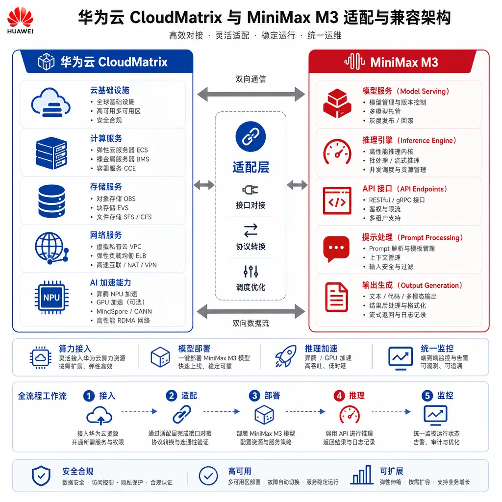 华为云 CloudMatrix 与 MiniMax M3 适配示意图