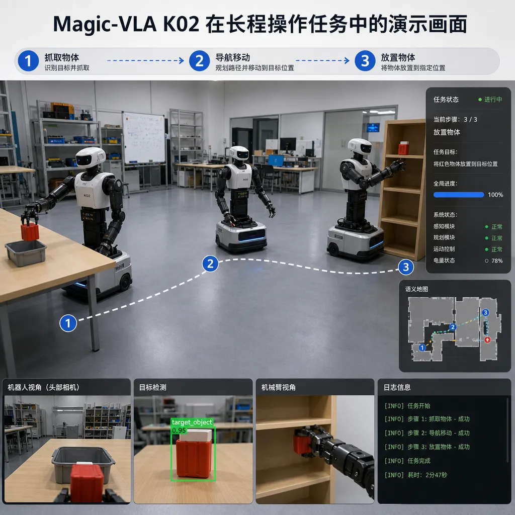 Magic-VLA K02 在长程操作任务中的演示画面