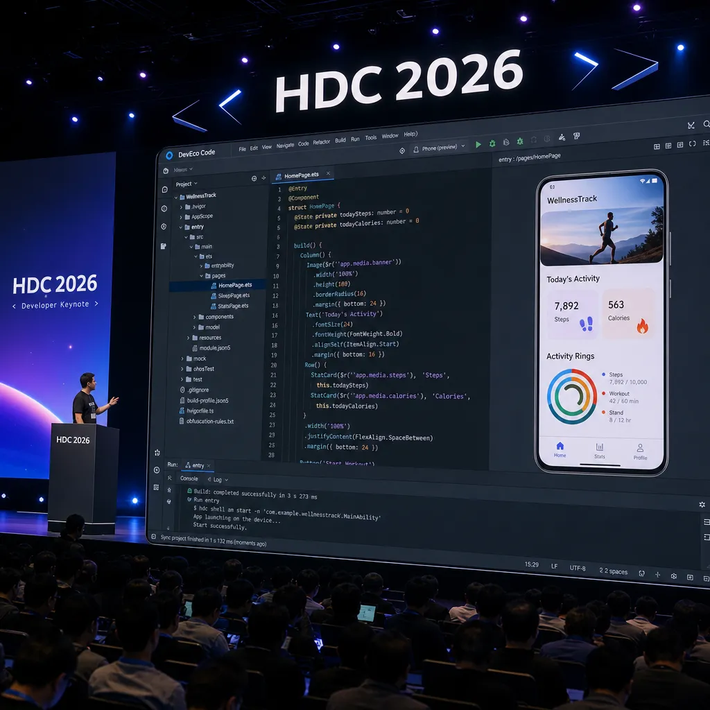 HDC 2026 大会现场 DevEco Code 演示画面