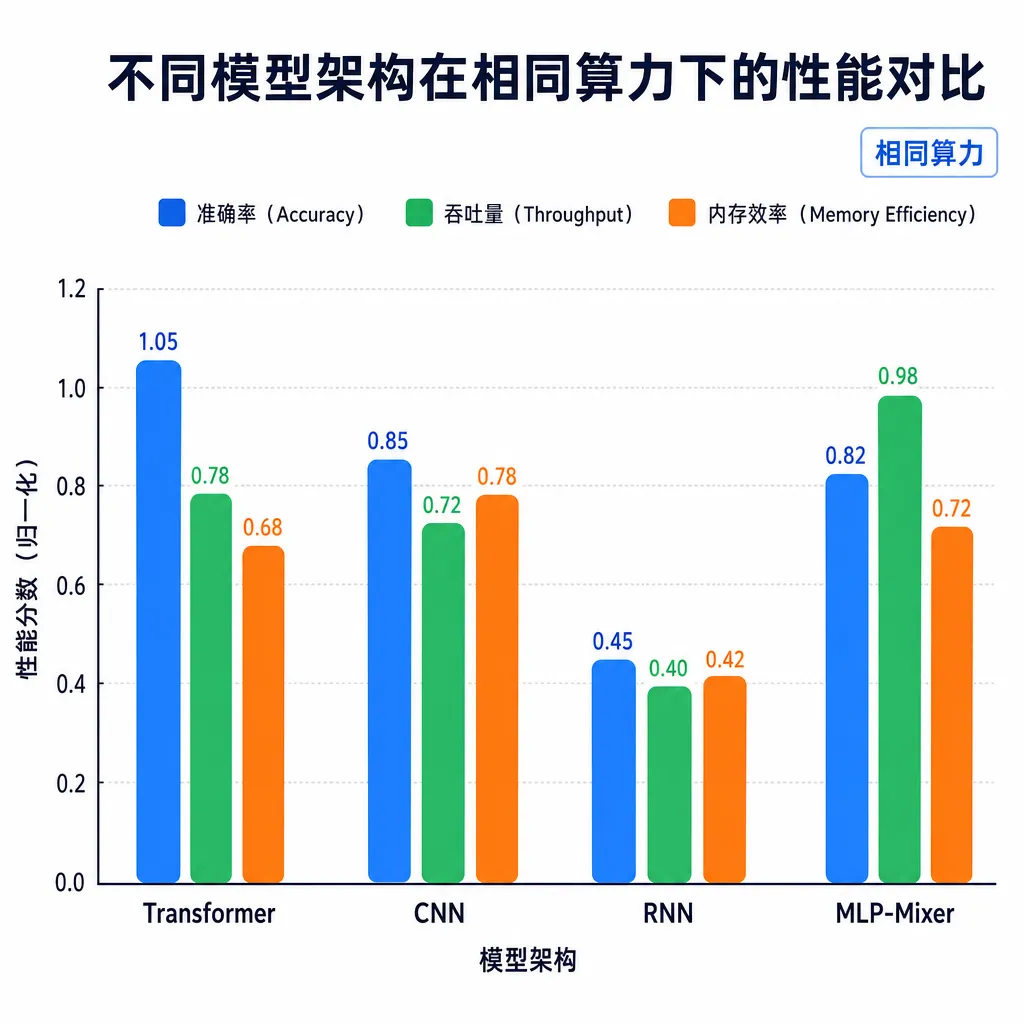 不同模型架构在相同算力下的性能对比图