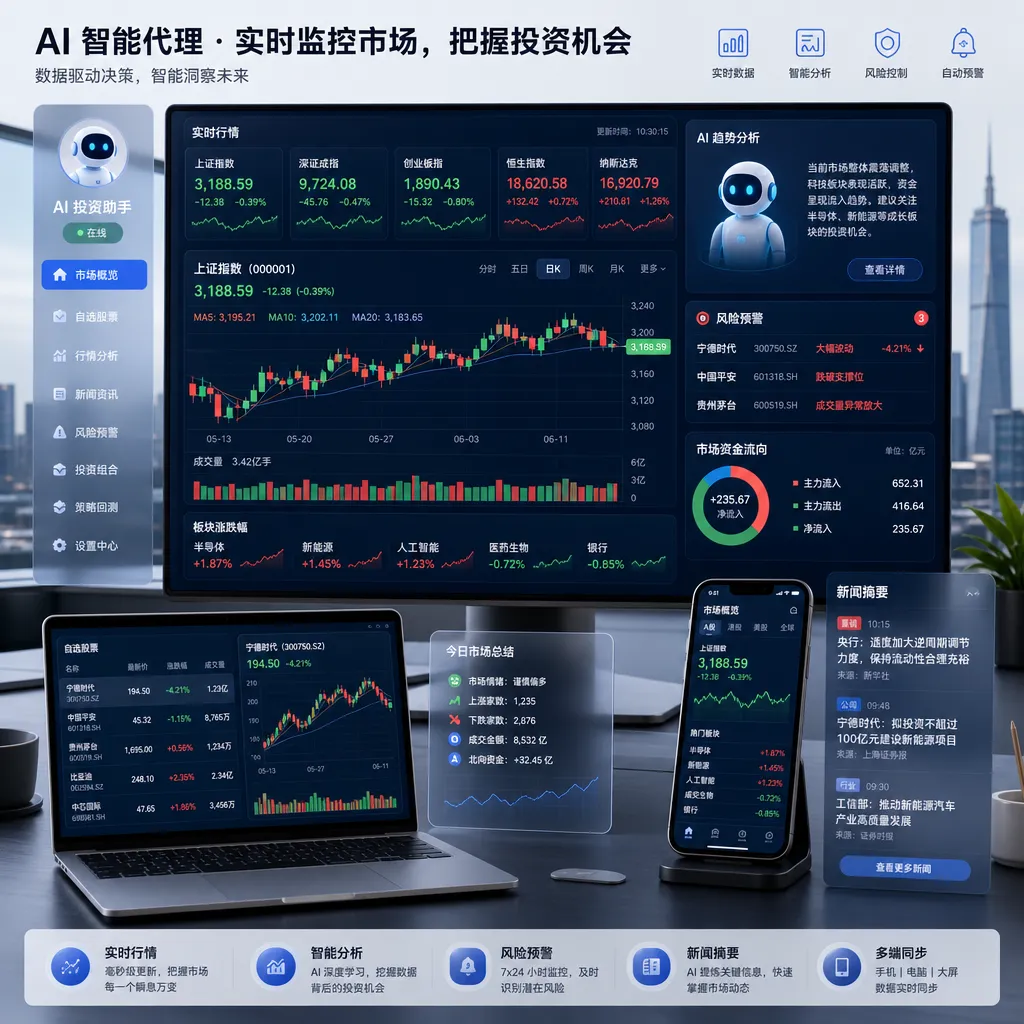 智能体监测股市信息的可视化示例