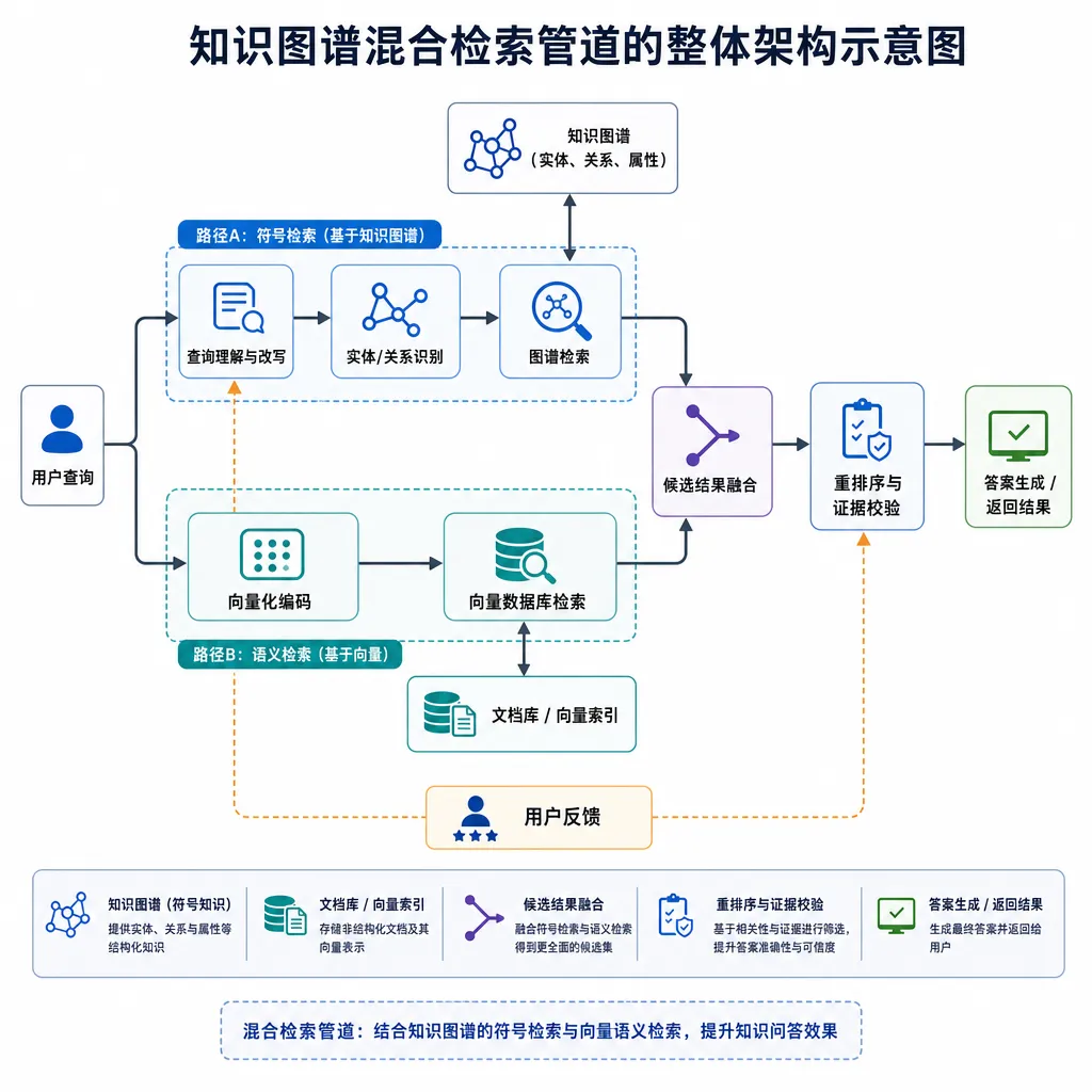 知识图谱混合检索管道的整体架构示意图