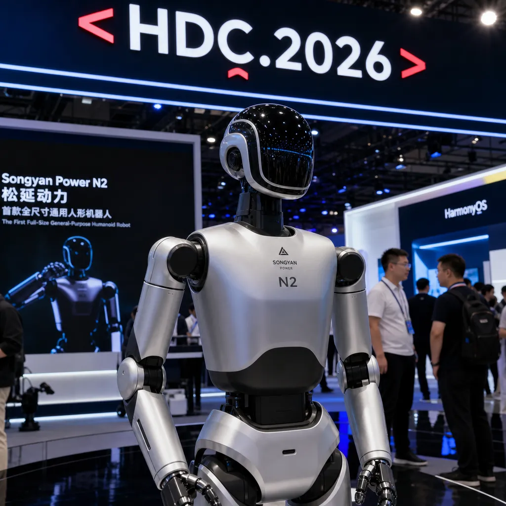 松延动力 N2 人形机器人在 HDC 2026 展台现场