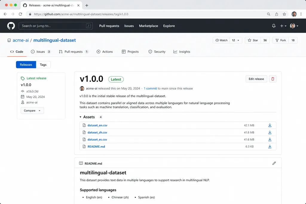GitHub 多语言数据集发布页面截图