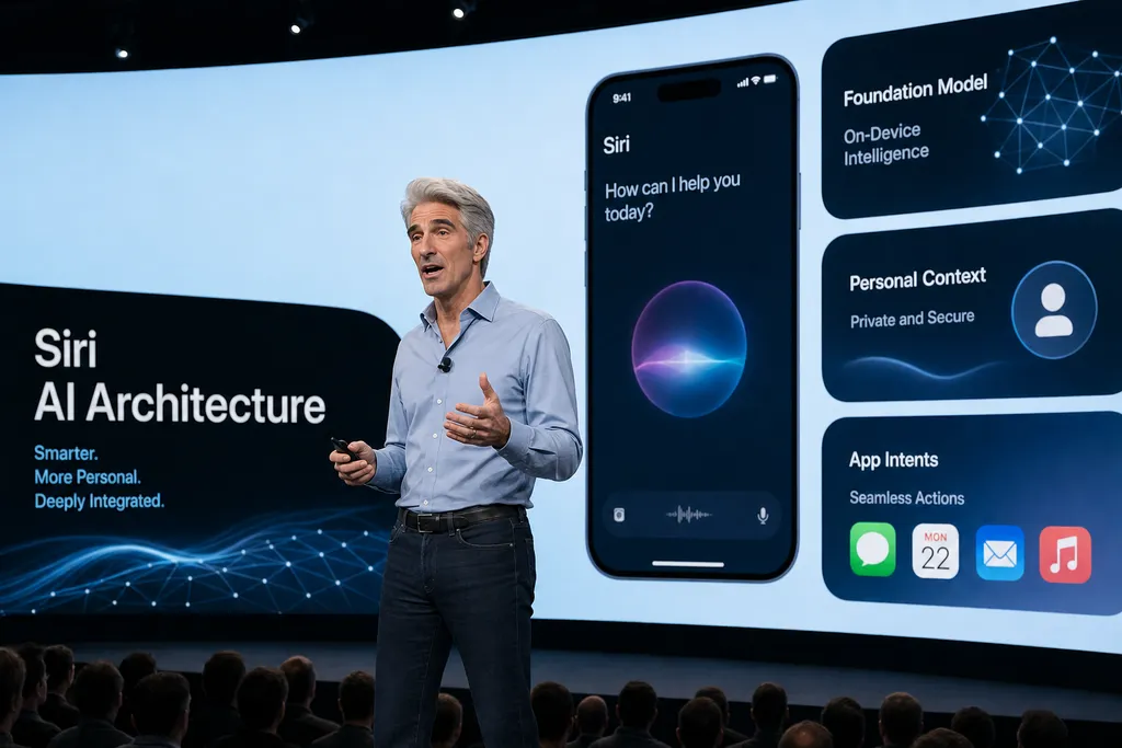 WWDC26主题演讲现场,Craig Federighi在介绍Siri AI新架构