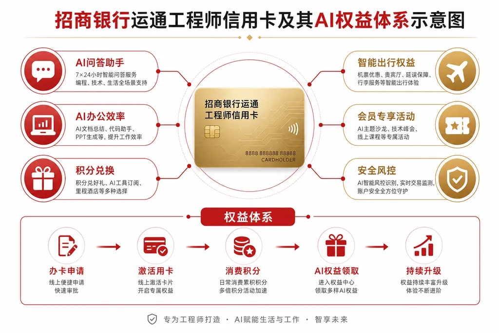 招商银行运通工程师信用卡及其AI权益体系示意图