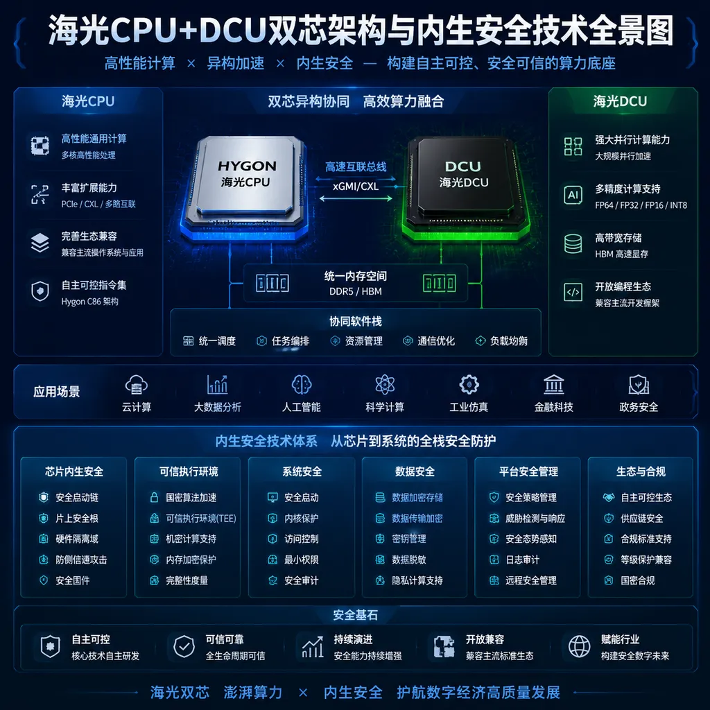 海光CPU+DCU双芯架构与内生安全技术全景图