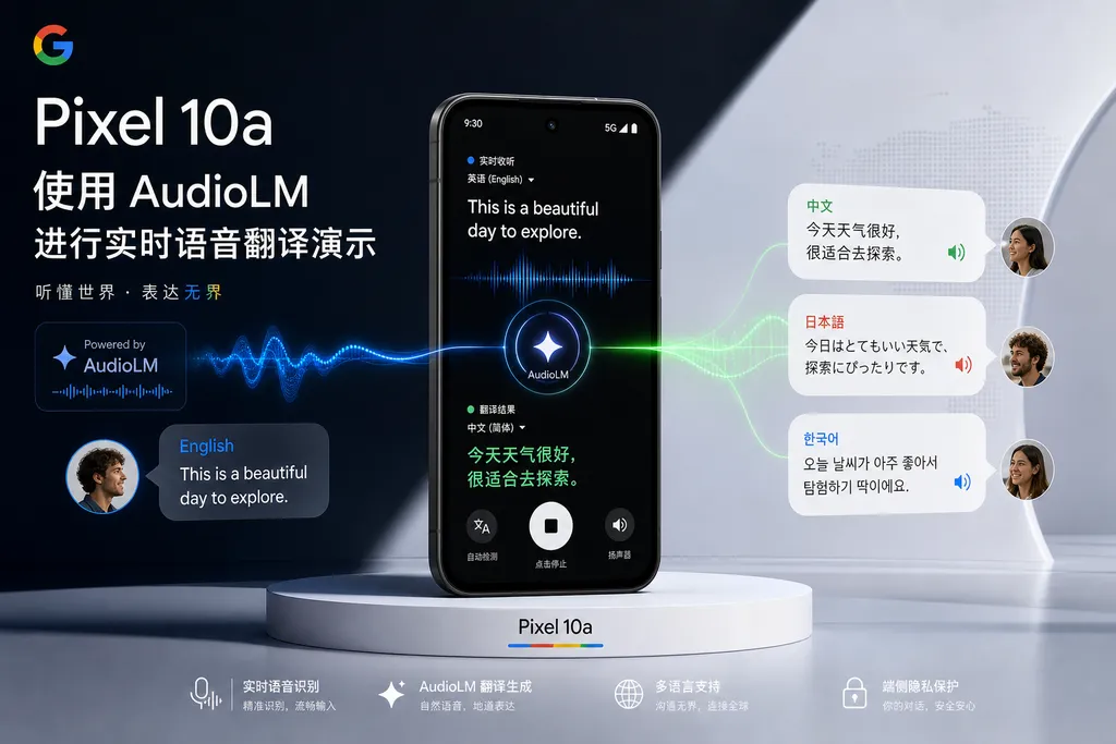 Pixel 10a 使用 AudioLM 进行实时语音翻译演示