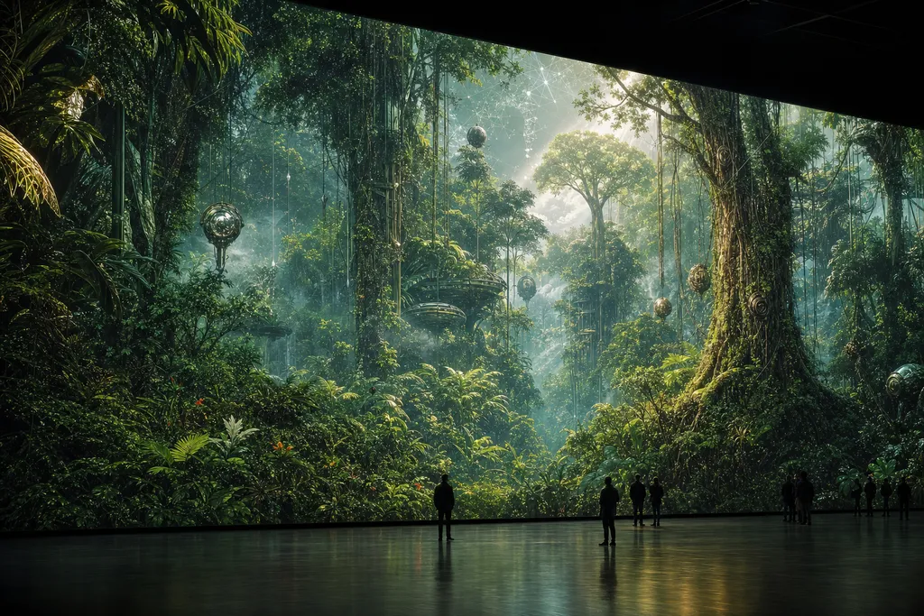 Dataland 博物馆 Machine Dreams: Rainforest 展厅内的 12 亿像素生成式雨林画面