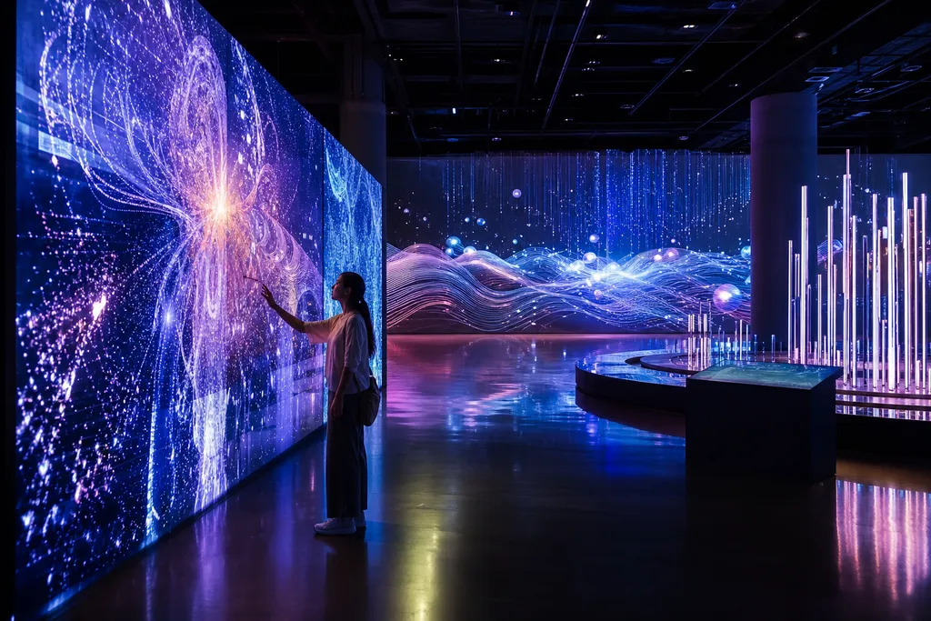 访客在 Dataland 展厅与生成式艺术互动的场景