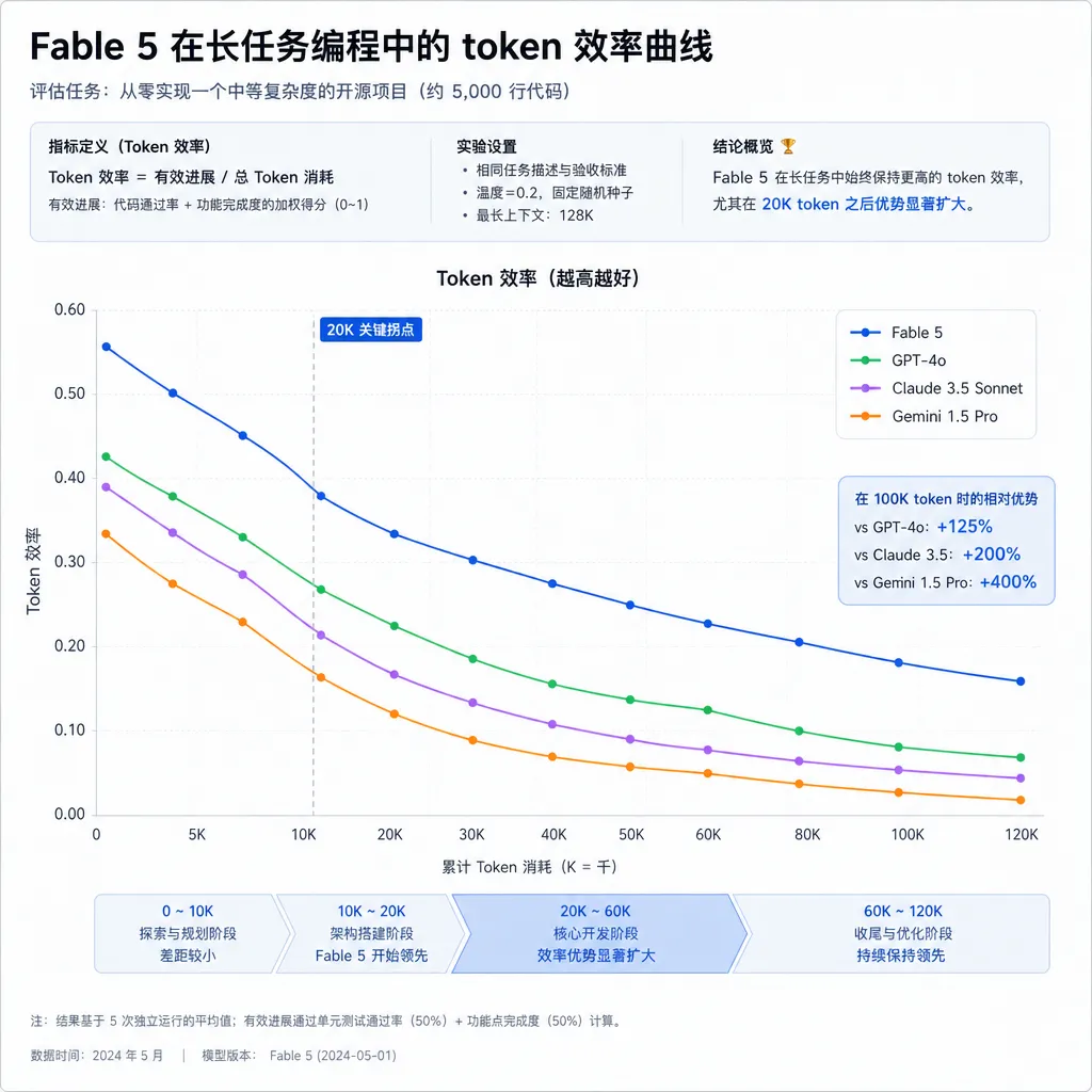 Fable 5 在长任务编程中的 token 效率曲线