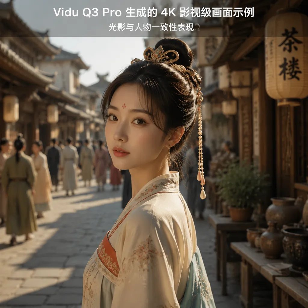 Vidu Q3 Pro 生成的 4K 影视级画面示例,光影与人物一致性表现