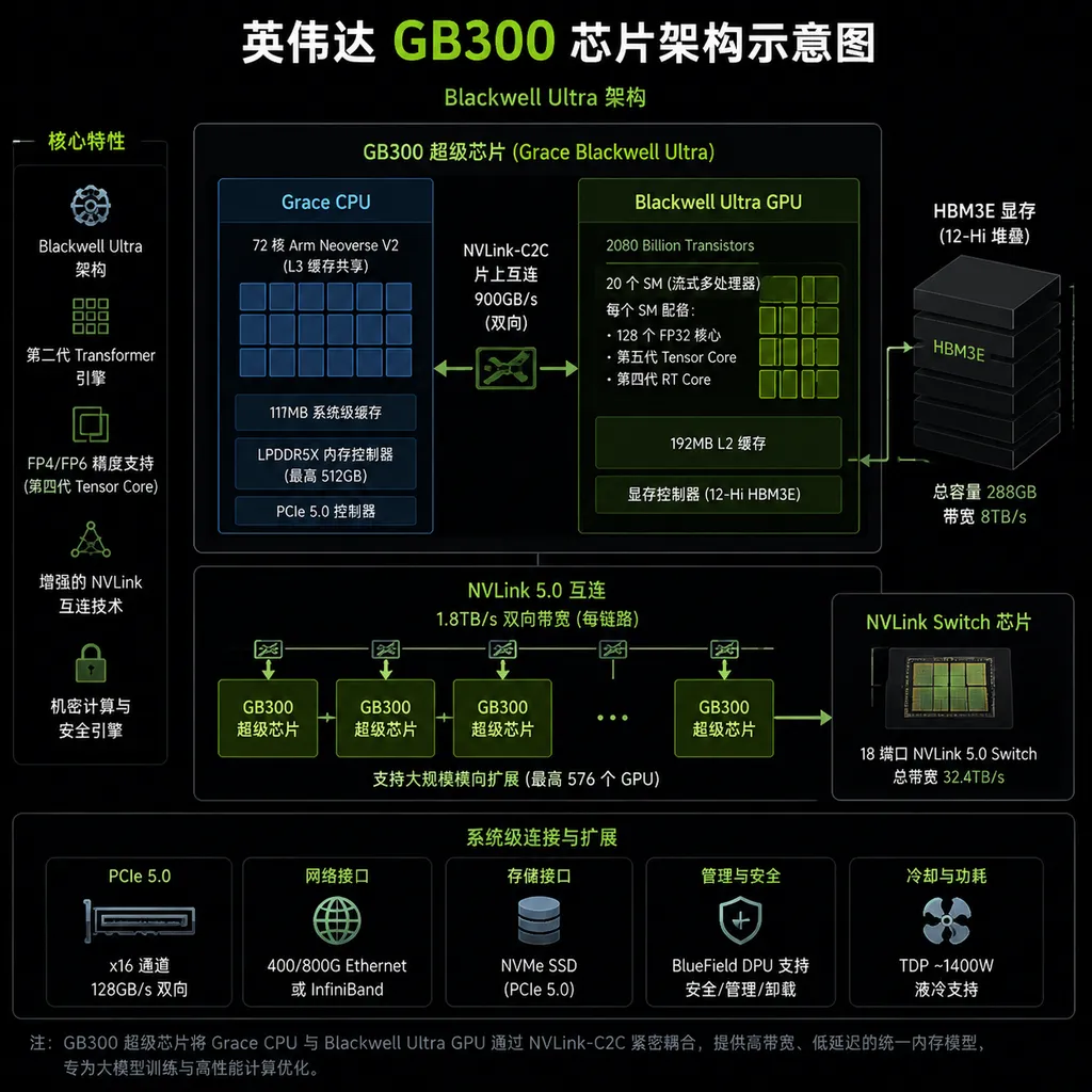 英伟达GB300芯片架构示意图