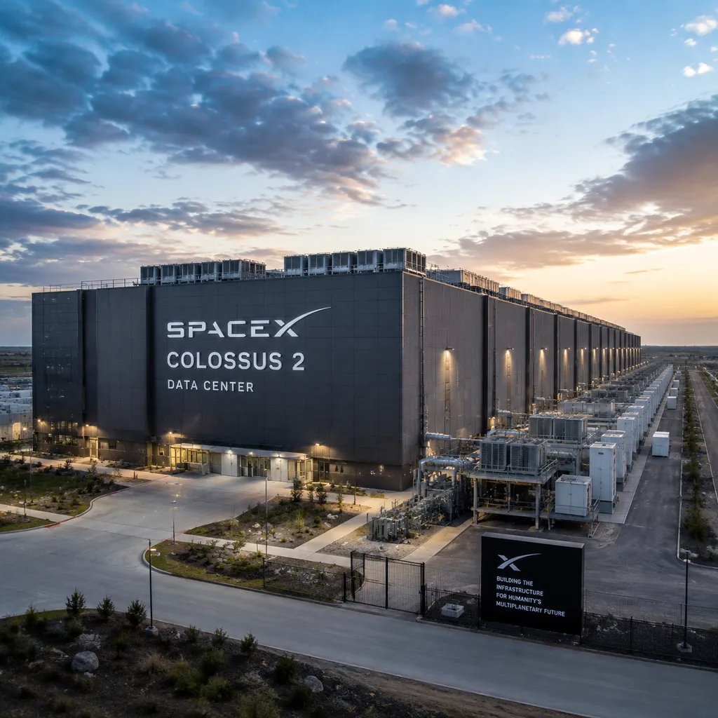 SpaceX Colossus 2 数据中心外景,展示大规模服务器设施