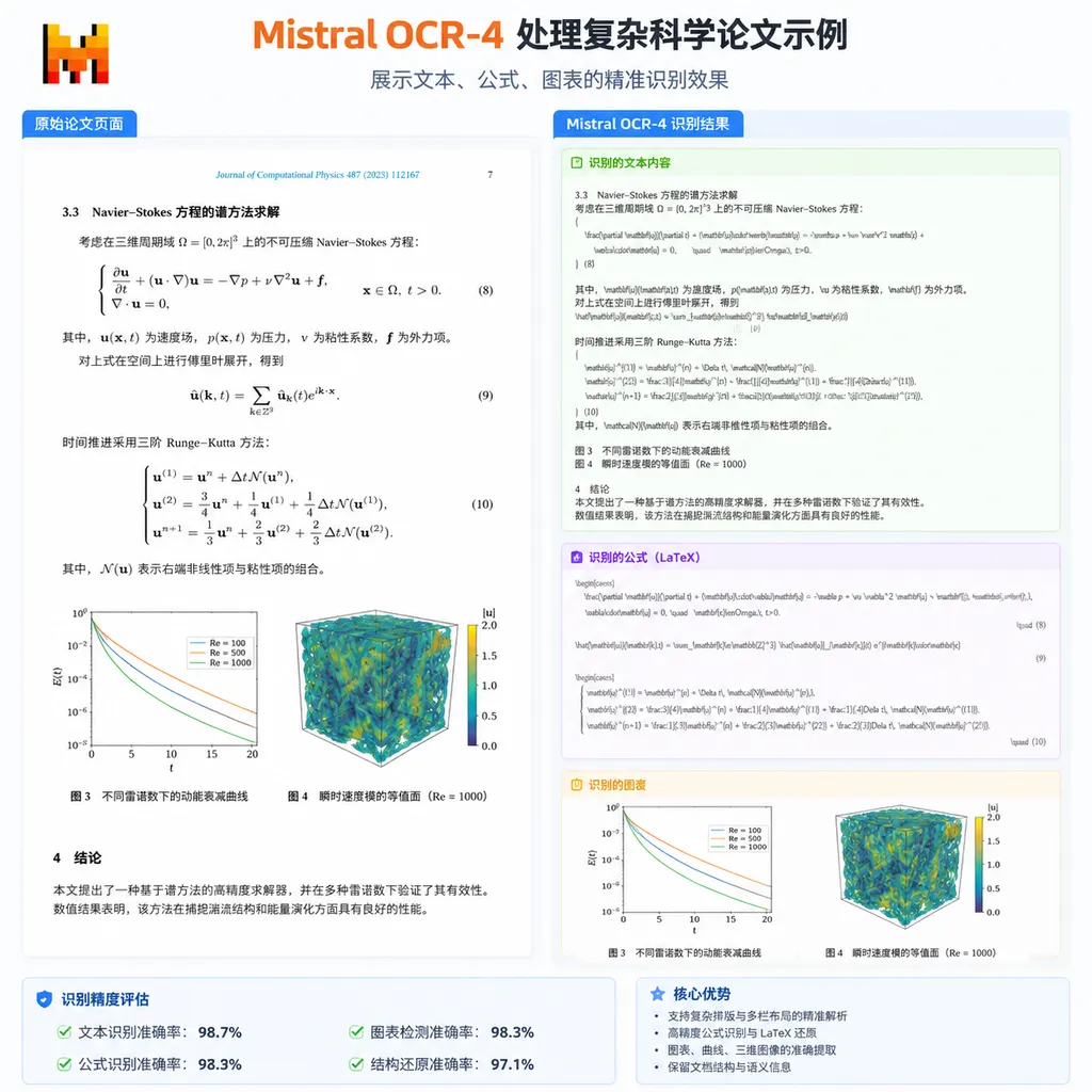 Mistral OCR-4 处理复杂科学论文示例,展示文本、公式、图表的精准识别效果