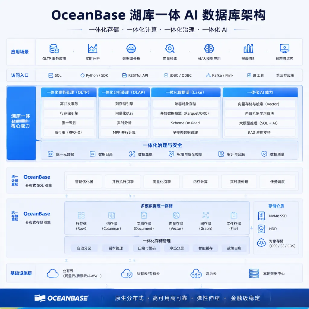 OceanBase湖库一体AI数据库架构示意图