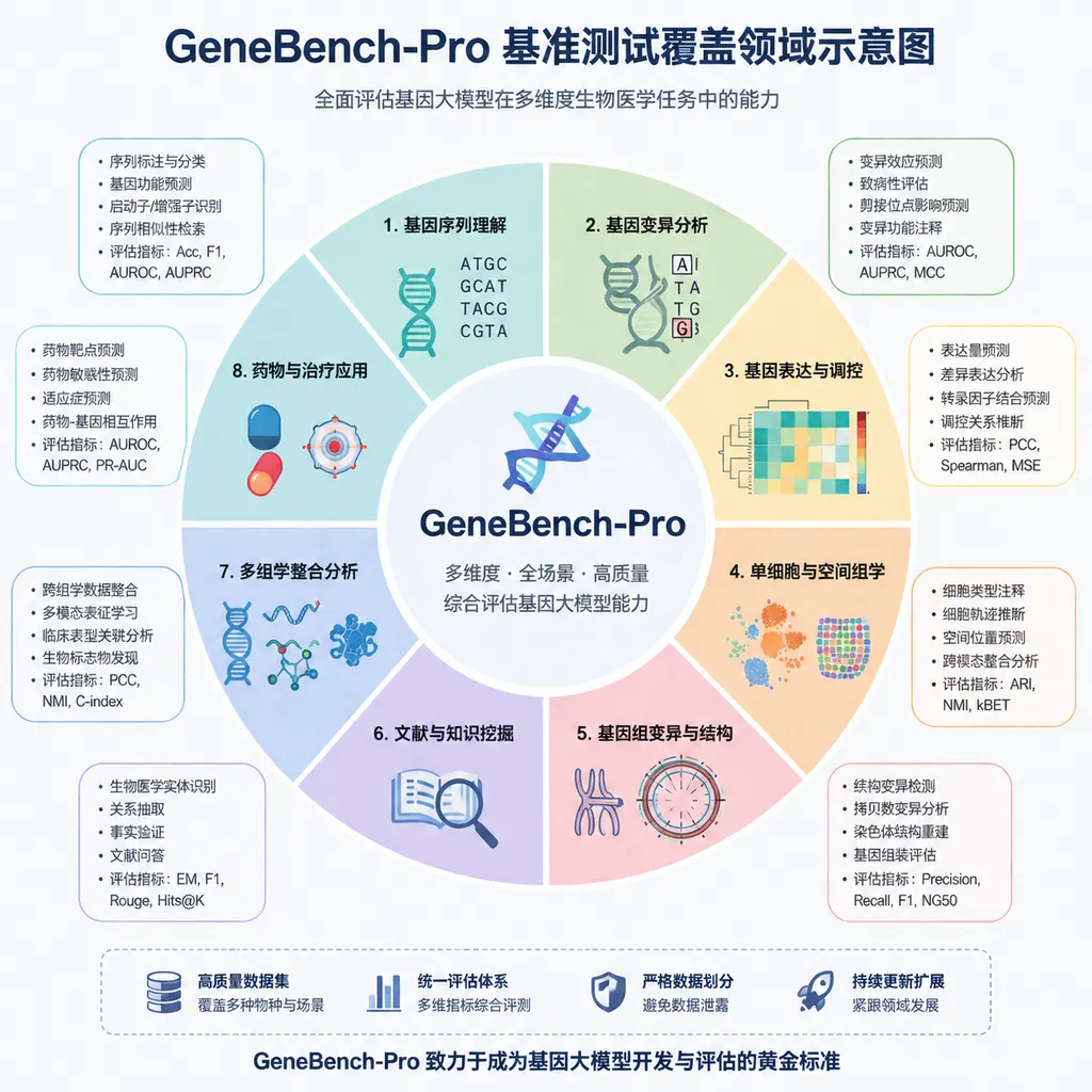 GeneBench-Pro 基准测试覆盖领域示意图