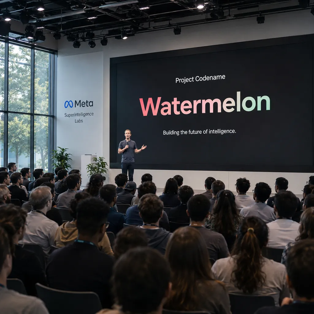 Meta 超级智能实验室内部大会现场,屏幕上打出 Watermelon 项目代号