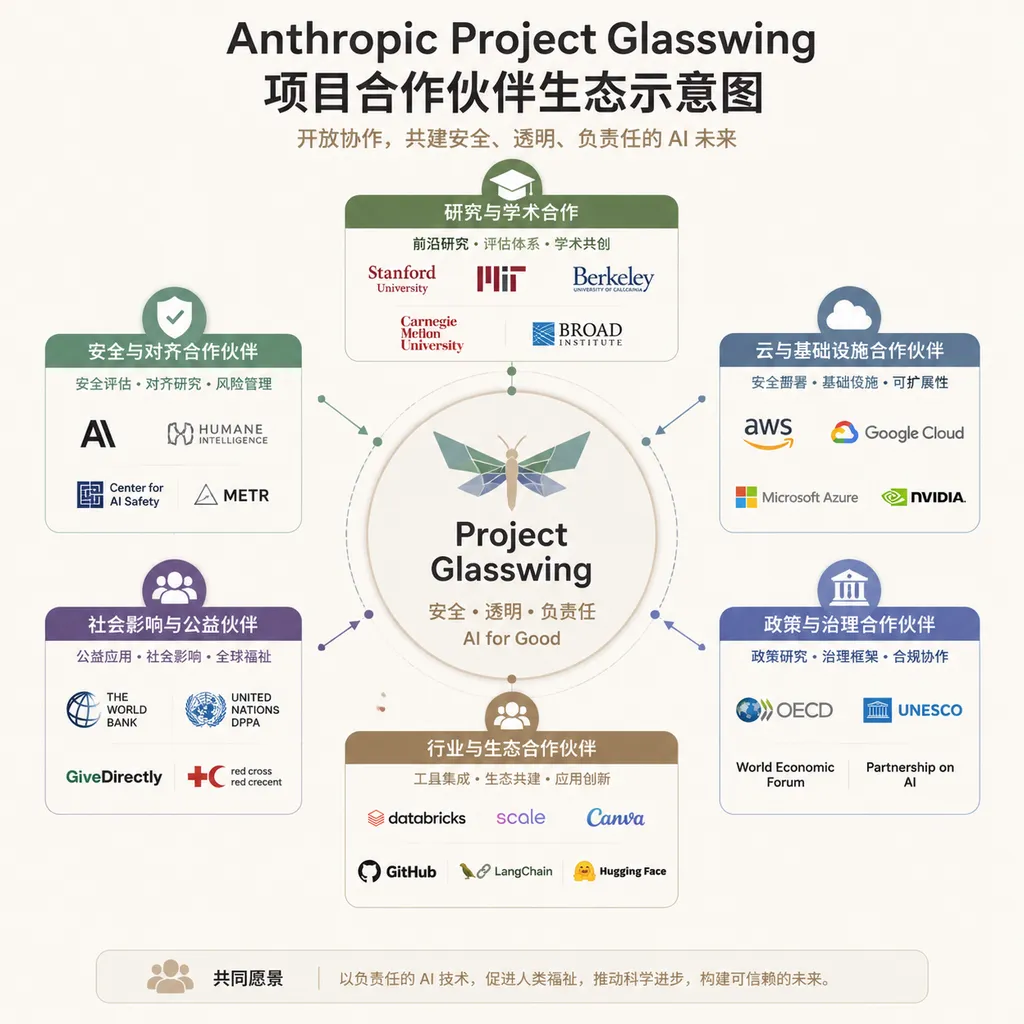 Anthropic Project Glasswing 项目合作伙伴生态示意图